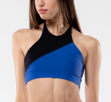 NEW Girls Kids Child Dance Gymnastics Active Cheer SPLIT TOP Shirt BLUE LARGE