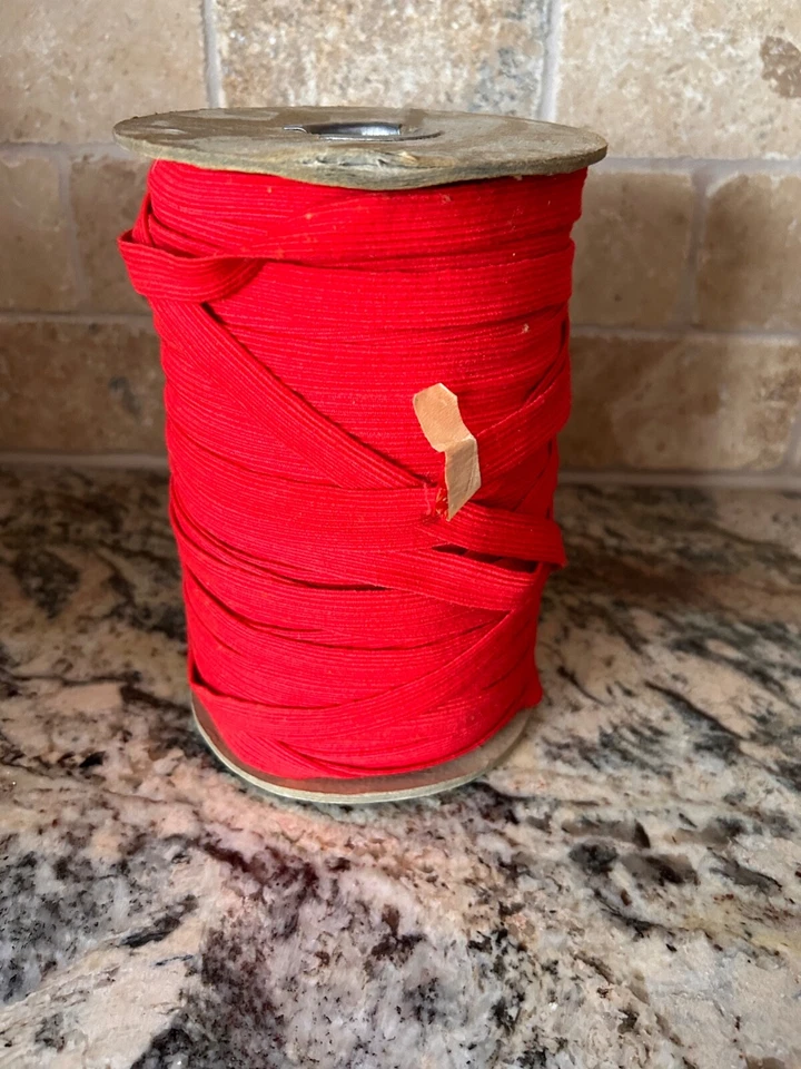 复古 20 世纪 70 年代线轴弹性 1/2 英寸缝纫工艺红色 125 码 +/- — 第 3/4 张图片
