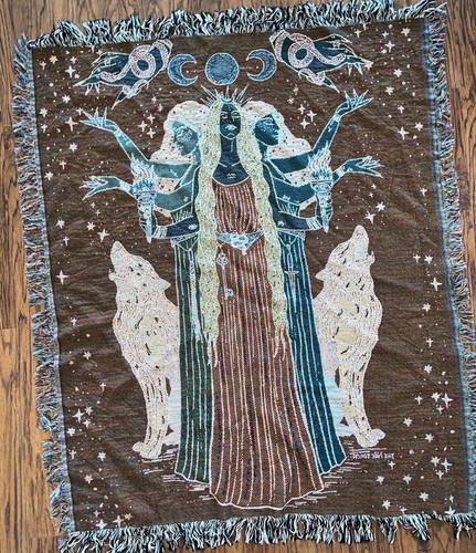 HECATE TRIPLE MOON GODDESS // COPERTA FRANGE INTRECCIATE arazzo donna boho indie - Foto 3 di 3