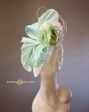 Bridal Kentucky Derby Hat Mint Green Silk Bow Royal Ascot Fascinator White