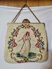 RARE Vtg needlepoint Large Handbag / Purse w/ Prince Princess Couple Floral