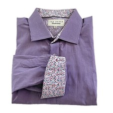 Ted Baker Endurance Slim LS Contrast Cuff Purple Birdseye Button-Up Shirt Sz 6.5