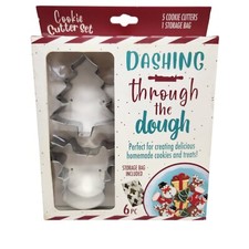 Dashing Through the Dough Cookie Cutter Set w/Storage Bag - Christmas Gift - New