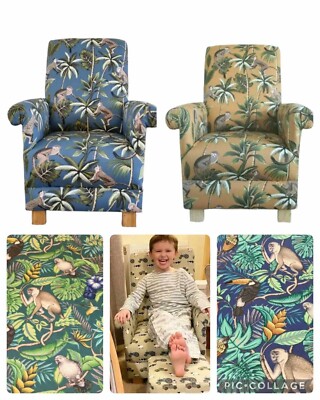 Fryetts Monkeys Stoff Kinderstuhl Kindersessel grau ocker Dschungel Safari