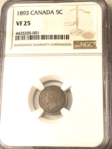 1893 CANADA 5c SILVER COIN NGC VF 25