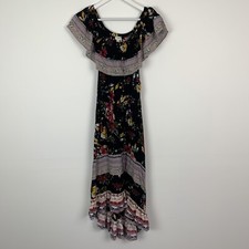 Umgee Dress Womens Small Off The Shoulder Maxi Floral Black Boho
