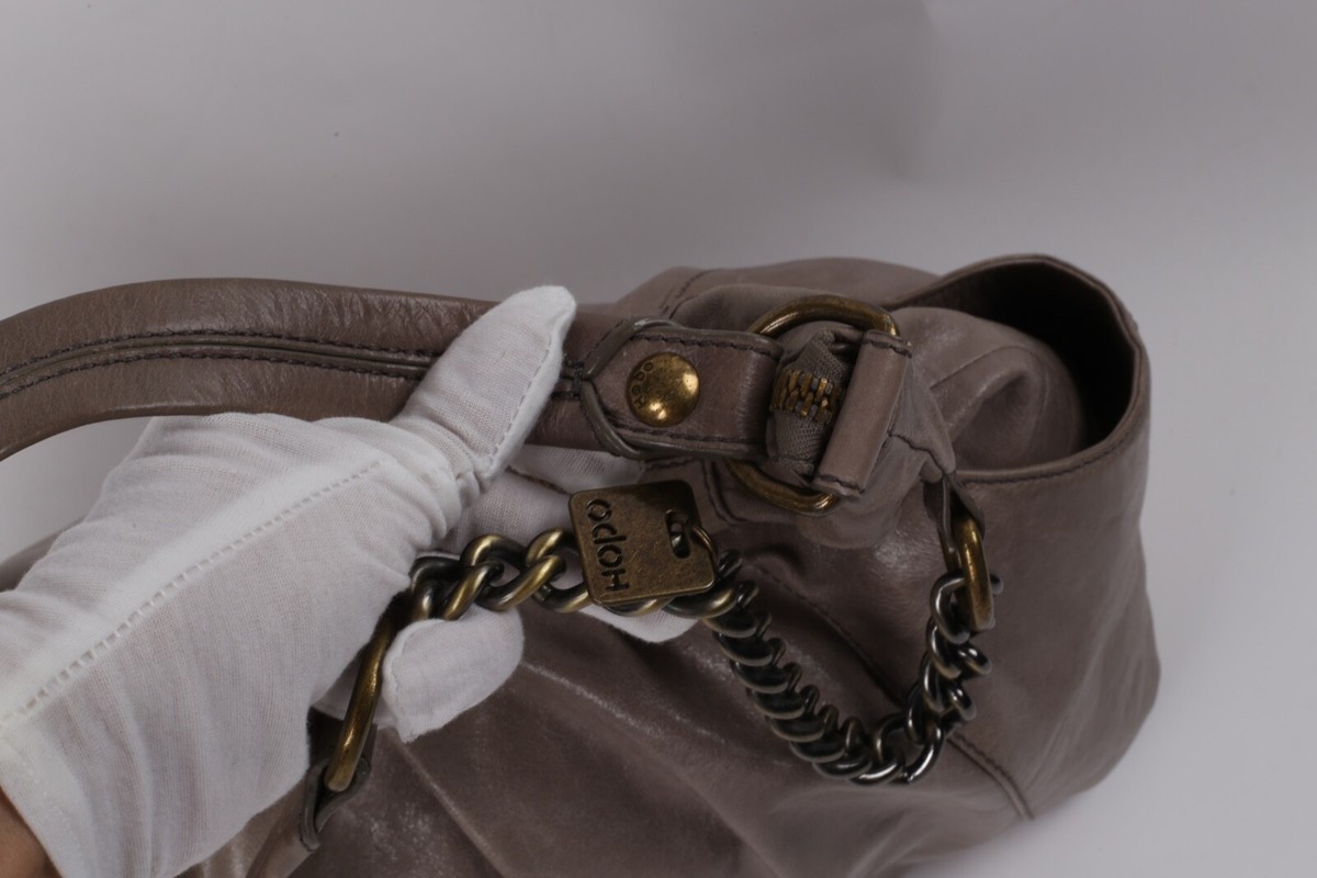 HOBO International Taupe Leather Chain Slouchy Hobo Shoulder