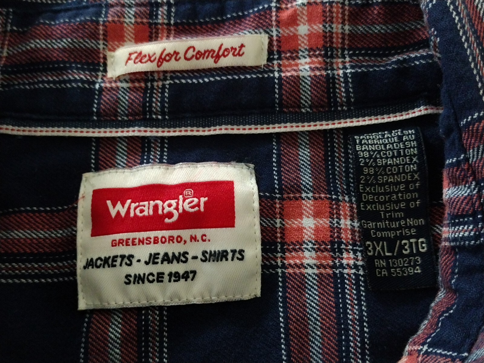 MEN Wrangler Flex For Comfort PLAID SHIRT Size 3XL Pockets w/buttons Long Sleeve thumbnail 14