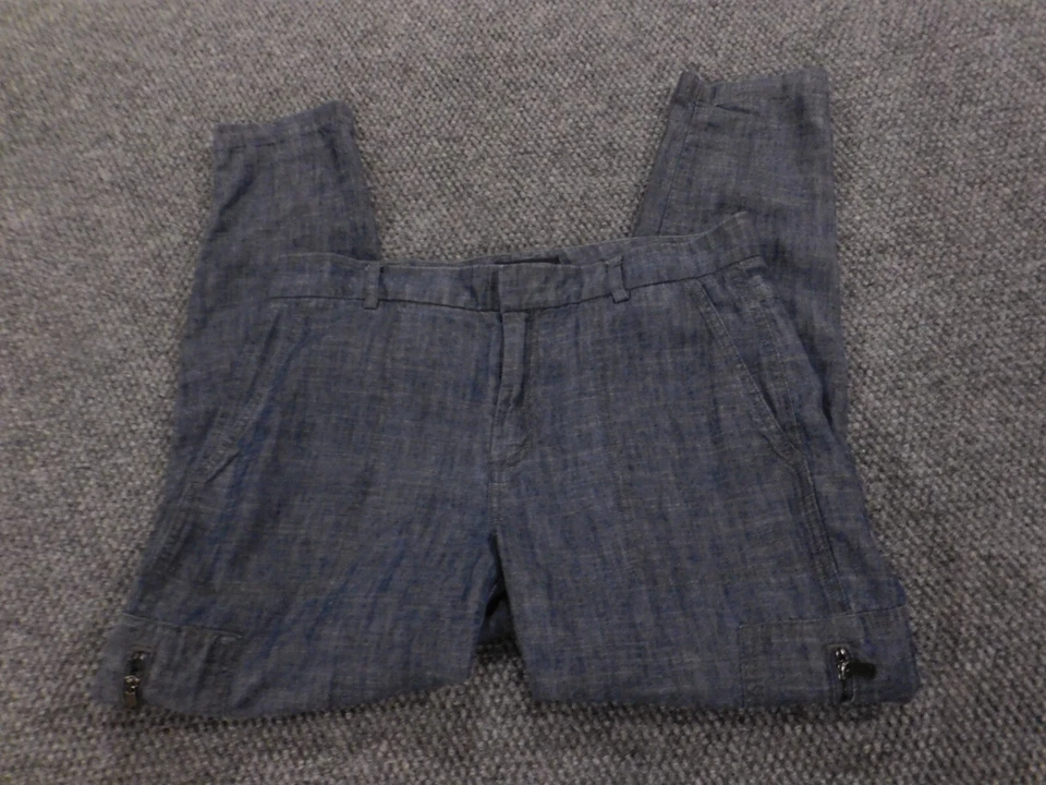 Брюки Vince женские 2 синие прямые на молнии темно-синие грузовые льняные lyocell - Изображение 2 из 4