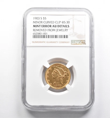 AU Det 1903-S $5 Liberty Head Gold Half Eagle Minor Curved Clip @5:30 NGC *4692