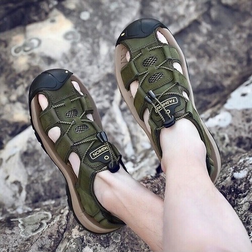 Sommer Herren Leder Sandalen Geschlossene Zehe Strand Rutschfest Outdoor Sport Wanderschuhe - Bild 37 von 77