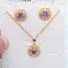18K Yellow Gold Filled Women Red Mystic Topaz Earrings & Pendant Jewelry Set