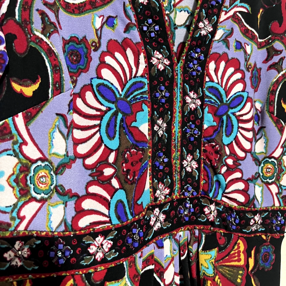 Vestido estilo bohemio Eci New York para mujer talla 6 multicolor cuello en V cuentas boho Foto 4 de 4