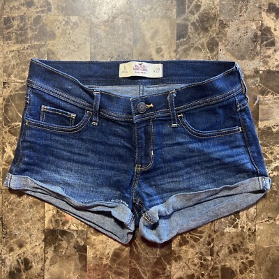 Hollister juniors short short low rise cuffed dark wash size denim shorts 