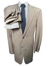 JOS. A. BANK Mens Brown Tan Khaki COTTON 2 Piece Suit 44XL Jacket 38x33 Pant