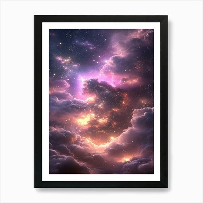 Wolkiger Himmel mit Sternen Kunstdruck gerahmt Wandbild Poster Leinwanddruck Bild