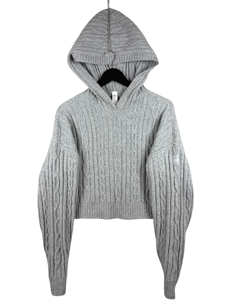 ALO Yoga Cable Knit Winter Bliss Hoodie Athletic Heather Gray
