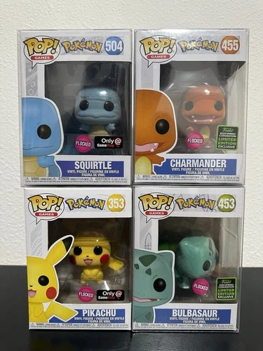 Funko Pop! Games Pokémon Flocked Squirtle, Charmander, Pikachu, Bulbasaur GameS…