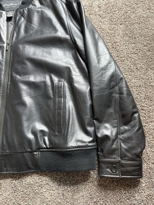 ジャケット・アウター 80s Eddie Bauer Leather Bomber Jacket XL Vintage Eddie Bauer Genuine Leather Jacket Black Mens XL Bomber
