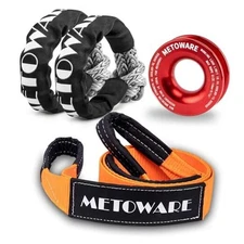  Snatch Block Ring, Winch Pulley with 2PC 1/2'' Soft Shackle, 3" X 8' Tree 