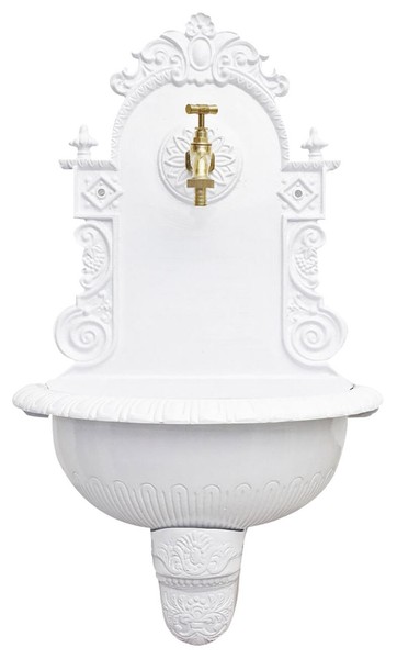 Brunnen 72Cm Wandbrunnen Weiss Alu Waschbecken Im Nostalgie Antik-Stil (C)-image
