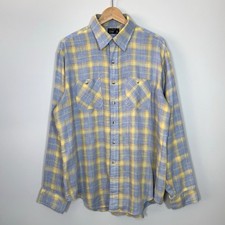 Vintage 70s Towncraft Shirt Mens XL 17 Blue Yellow Plaid JC Penneys Soft Pockets