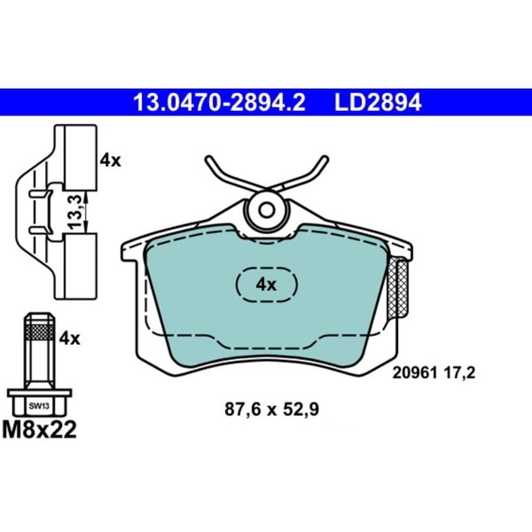 Bremsbelagsatz Scheibenbremse Ate 13.0470-2894.2 FüR Seat Vw Audi Skoda Ibiza Iv-image