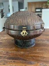 Antique Chinese Wedding Ceremonial Bamboo Woven Hat Box - Circa 1870