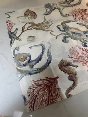 4 NEW Pottery Barn Nautical Napkins! Shells Crab Octopus