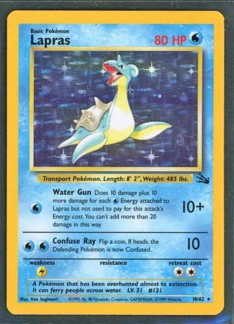 Pokemon Cards - Lapras 10/62 Fossil Set Holo - eBay Live Fri 11th Jul 8:30pm (a