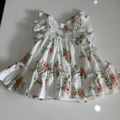 Joie Baby Girls Floral Cottagecore Dress 24M White Lace Ruffle Cotton