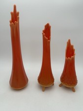 L.E. Smith Vintage Art Glass Swung Vase Lot of 3 Bittersweet Orange