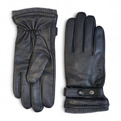 Infinity Leather Herren Schwarze Leder Winterhandschuhe Winddicht Mit Wollfutter