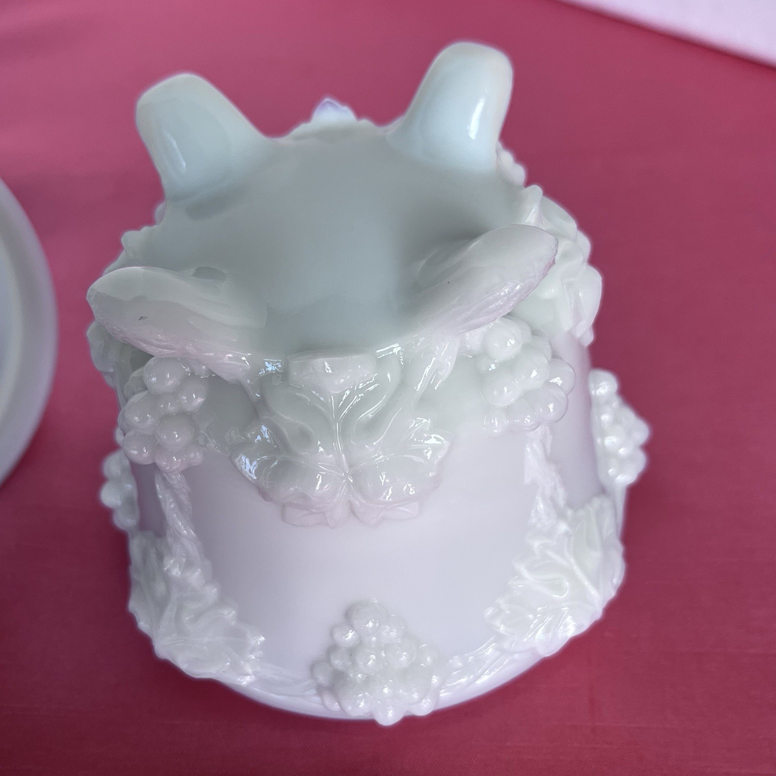 Vintage White Milk Glass Grape Pattern Design Covered Jar- Jam, Candy, Etc!