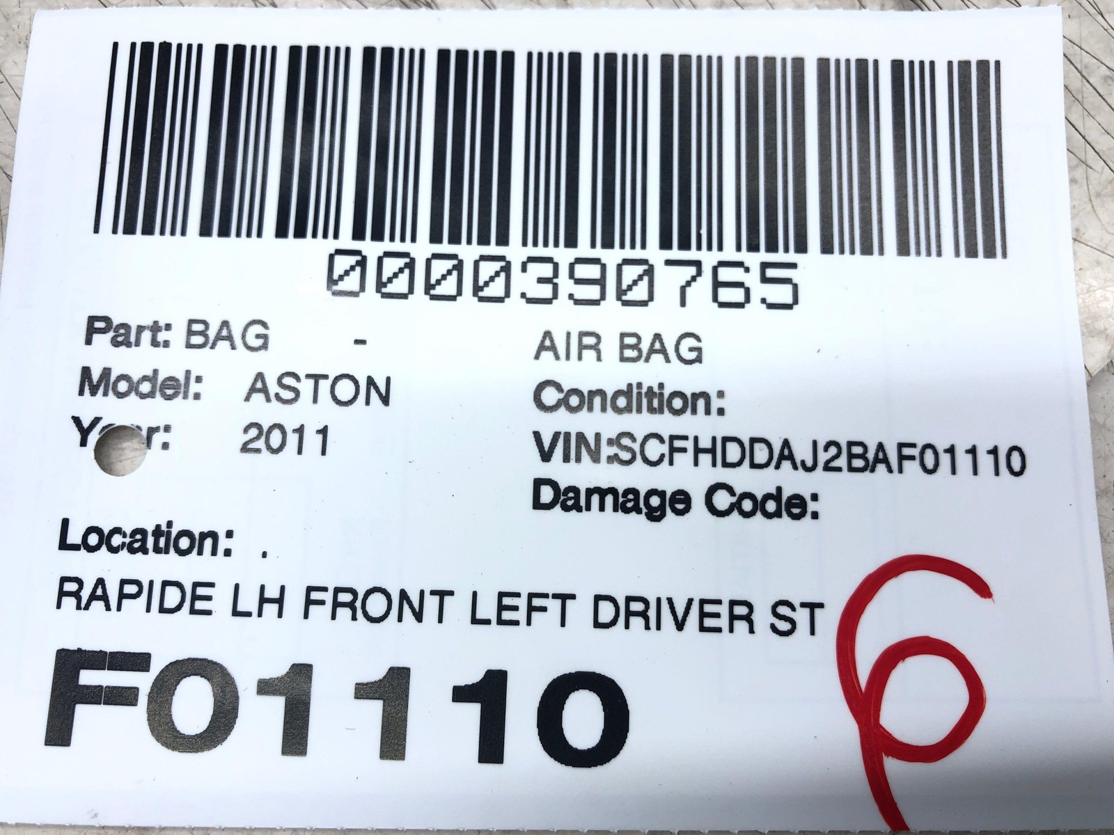 ASTON MARTIN RAPIDE STEERING WHEEL AIRBAG BLACK 4G43-042B85-AA OEM