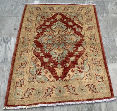 3x4 ft Afghan Kazak Rug Hand Knotted Rugs Brown Boho Rug Oriental Medallion Rug