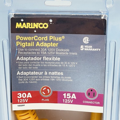 ADAPTADOR COLETA BARCO MARINCO 30A MACHO A 15A HEMBRA 125V (1) - Imagen 2 de 4