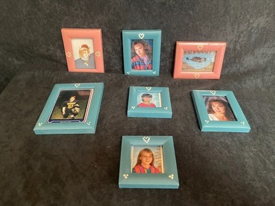 Vintage Hand Painted Wood Picture Frames Set of 7 Folk Art Country Decor