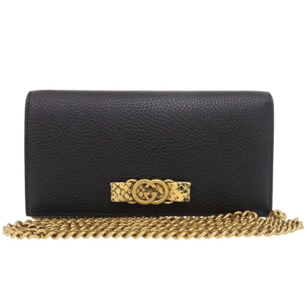 Gucci 746056 Python Leather Chain Shoulder Bag Bl… - image 1