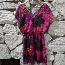 Express Tropical Sheer Beachy Dress Flowy Women's Size M Purple