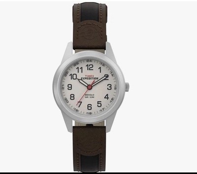 Timex T411819J Women's Expedition Brown Leather Watch, Indiglo, 50 Meter WR 