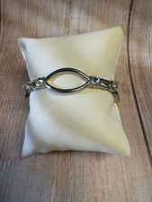 Preowned Silver Tone and Rhinestone Cuff Bracelet Item #PHK7803