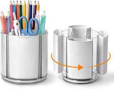 360 Rotating Pen Holder for Desk Adjustable Pencil Organizer, Gray-White
