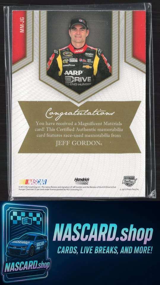 2013 Press Pass Fanfare Jeff Gordon Magnificent Materials Jumbo Swatches #/25 - Image 2 of 2