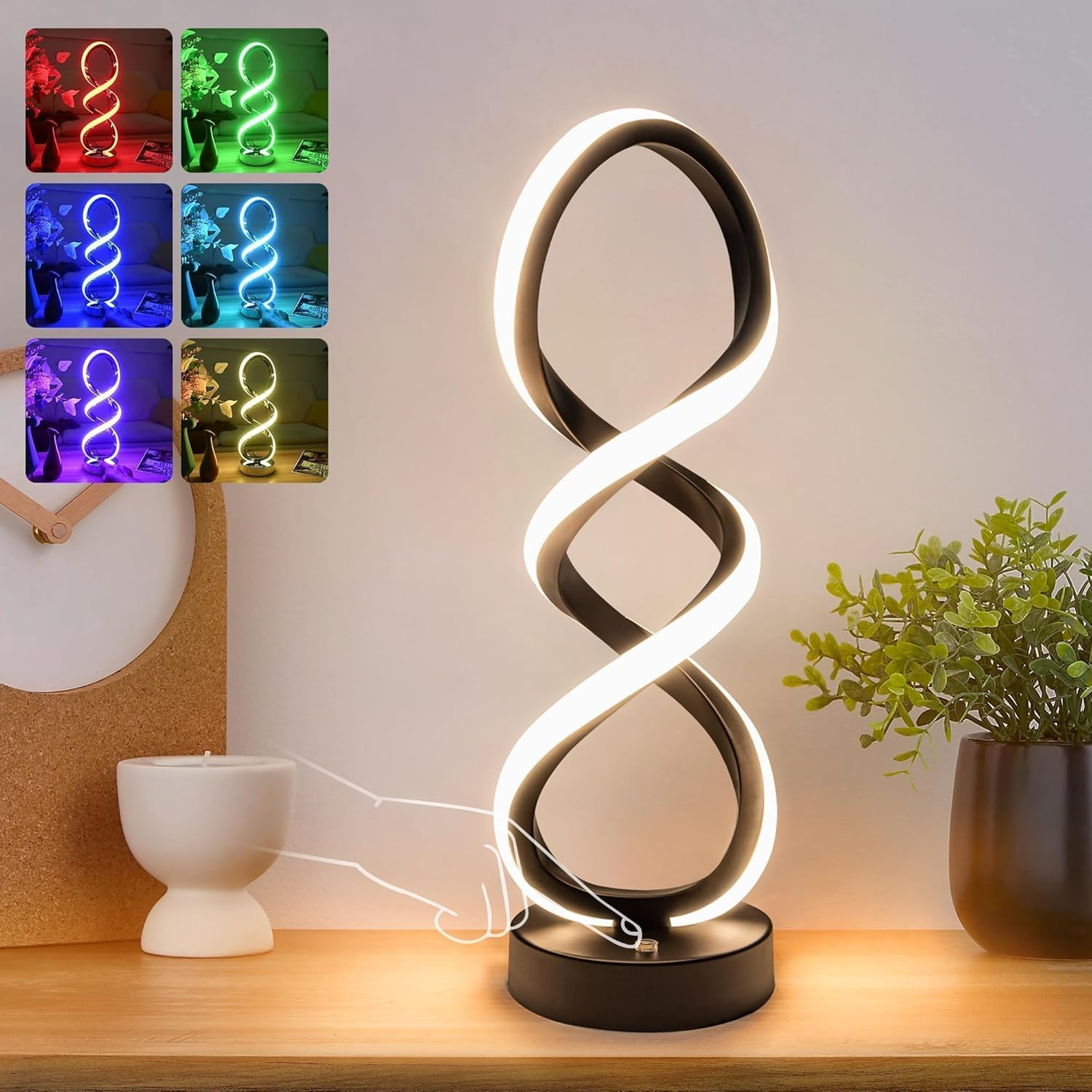 Modern Table Lamp, 7 Colors 10 Light Modes Spiral Design Table Lamp, Touch Dimma