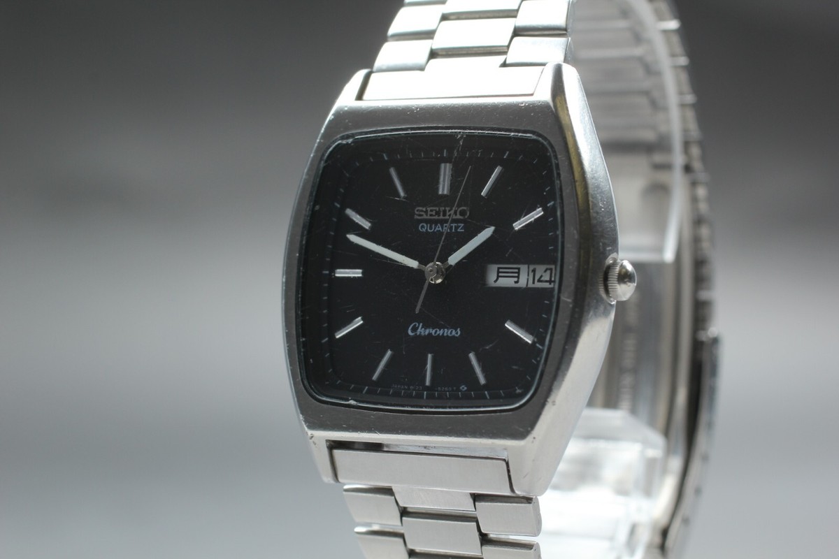 Rare! SEIKO Chronos 8123-524A Black Day-Date kanji Men 31mm QZ