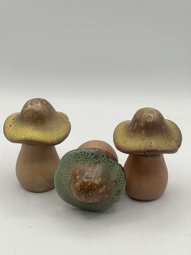 Terracotta Mushroom Trio Glazed Heads Flower Garden Household Decor - Picture 7 of 9