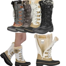 Women's Waterproof Mid Calf Boots Faux Fur Lined Zipper Warm Winter Snow Boots