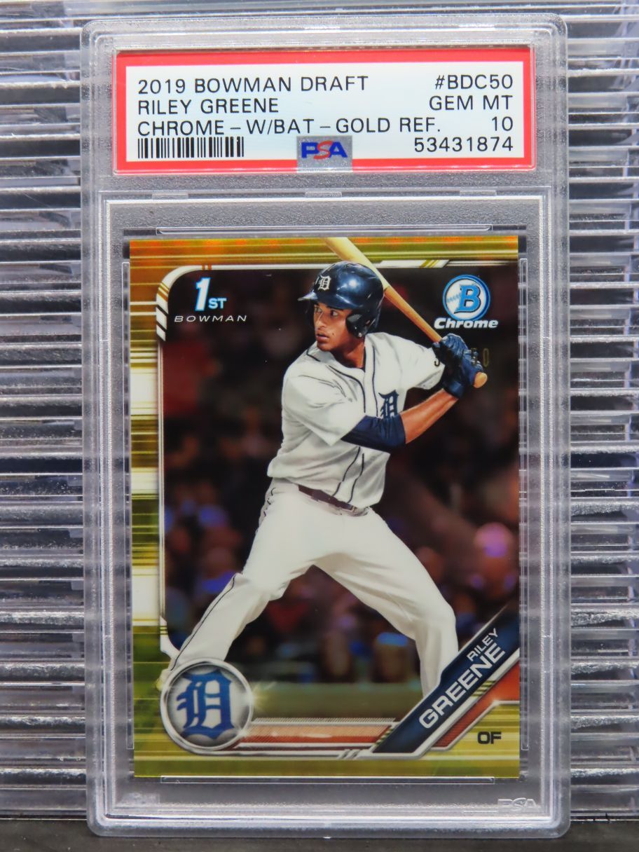 2019 Bowman Draft Riley Greene Gold Refractor Chrome #39/50 PSA 10 Tigers