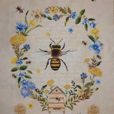 Bumble Bee Cotton Fabric Inspirational Fabric Panel Wall Hanging Quilting Panel